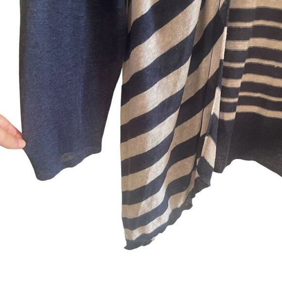 J Jill Navy White Striped Long Sleeve Linen Blend Cardigan Kimono Plus Size 1X - Picture 4 of 5